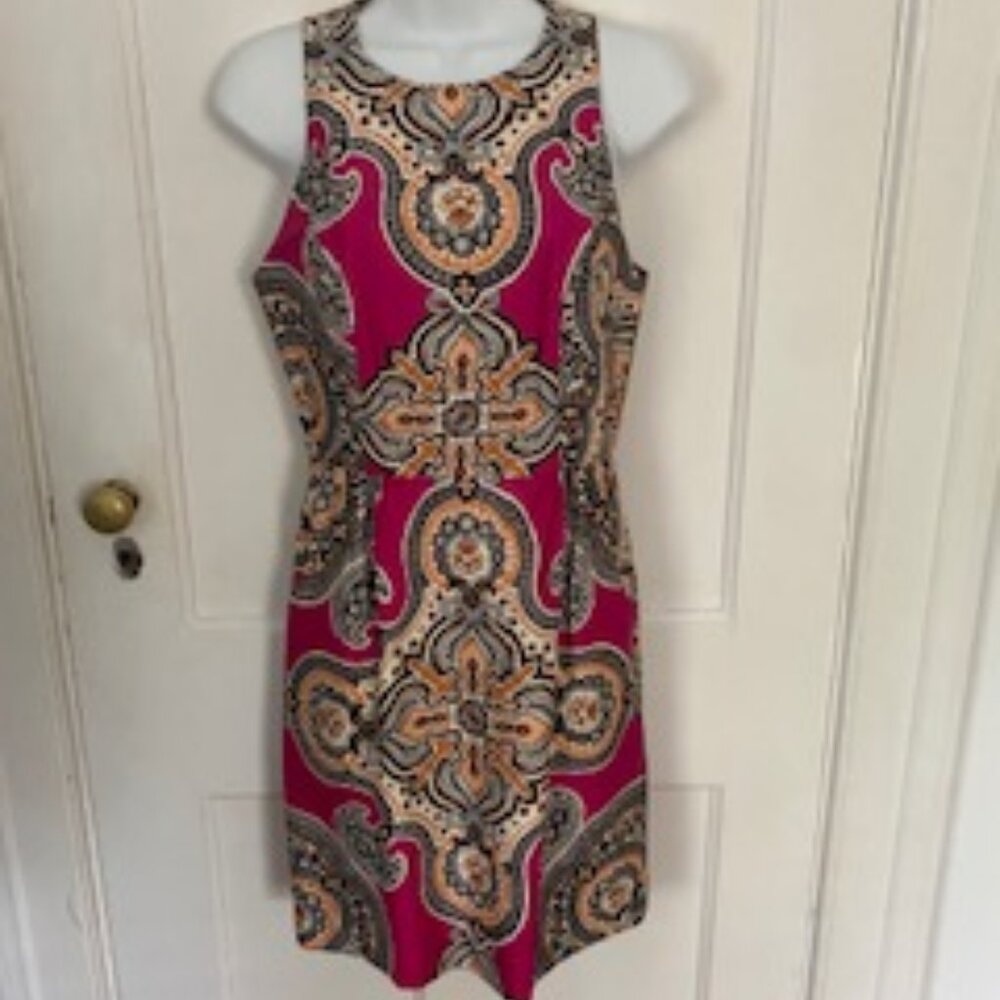 Moulinette Soeurs Anthropologie Dark Pink Paisley Dress w/ Keyhole Back,  Size 2